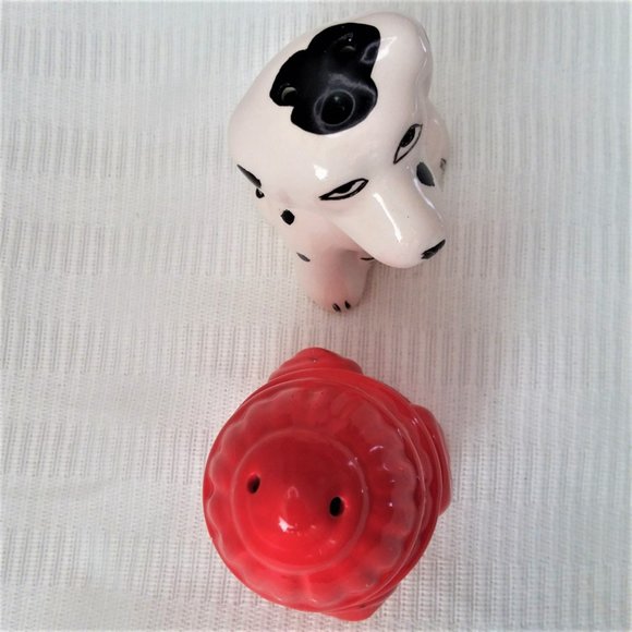 Salt & Pepper Shakers Dalmation Dog Red Fire Hydrant Set Vintage Retro - Picture 2 of 7